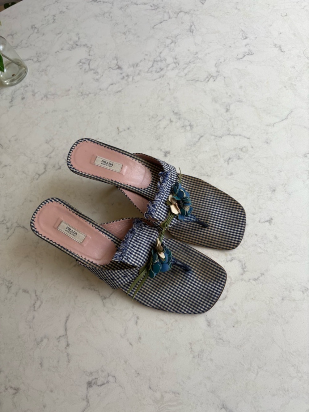 Vintage Prada Embellished Blue Checked Slide Sandals 38.5 - Picture 12 of 13